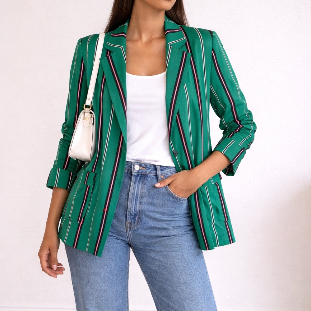 Bershka Green and Purple Striped Blazer